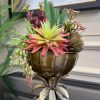 ESKİTME GOLD İTHAL DÖKÜM YAPRAK AYAK DETAYLI SAKSIDA SUKULENT ARANJMANI