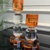 TURUNCU RENK 2’li KESME KÖŞELİ KRİSTAL ŞAMDAN
