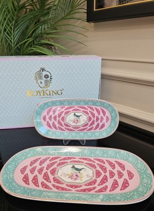 PORSELEN KUŞ DESENLİ 2'Lİ YEŞİL KAYIK TABAK
