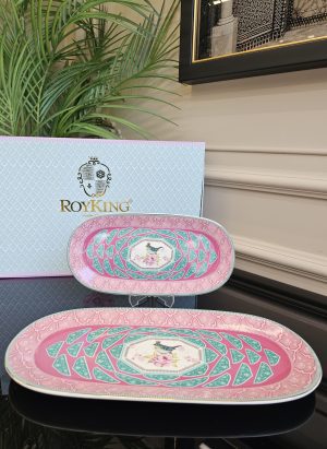 PORSELEN KUŞ DESENLİ 2'Lİ PEMBE KAYIK TABAK