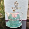 PORSELEN KUŞ DESENLİ YEŞİL BİTKİ ÇAYI DEMLİĞİ