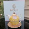 PORSELEN KUŞ DESENLİ SARI BİTKİ ÇAYI DEMLİĞİ