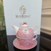 PORSELEN KUŞ DESENLİ PEMBE BİTKİ ÇAYI DEMLİĞİ