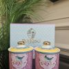 PORSELEN KUŞ DESENLİ 2'Lİ PEMBE KÜÇÜK KAVANOZ