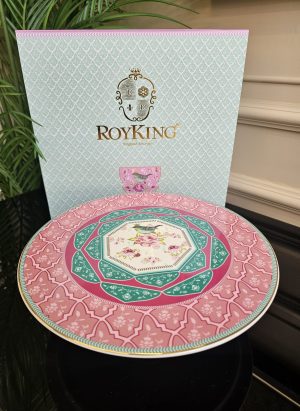 PORSELEN KUŞ DESENLİ PEMBE AYAKLI SUNUMLUK