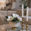 TRAVERTEN SAKSILI MANOLYA ARANJMANI VE 2’Lİ TRAVERTEN KAİDELİ ŞAMDAN SET