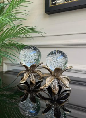 DÖKÜM ESKİTME GOLD 2’Lİ PALMİYE YAPRAK DETAYLI KRİSTAL KÜRE