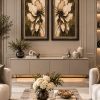 GOLD KABARTMALI ÇİÇEK DESEN 2'Lİ CAM TABLO SETİ