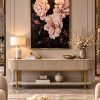 GOLD KABARTMALI PEMBE ÇİÇEKLİ CAM TABLO
